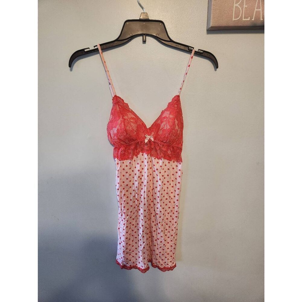 Victoria's Secret Size M Polka Dot Pink Red BabyDoll Chemise Slip Nightie